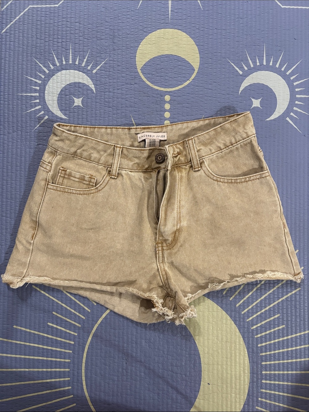 Sincerly Jules Taupe Distressed High-Rise Denim Shorts